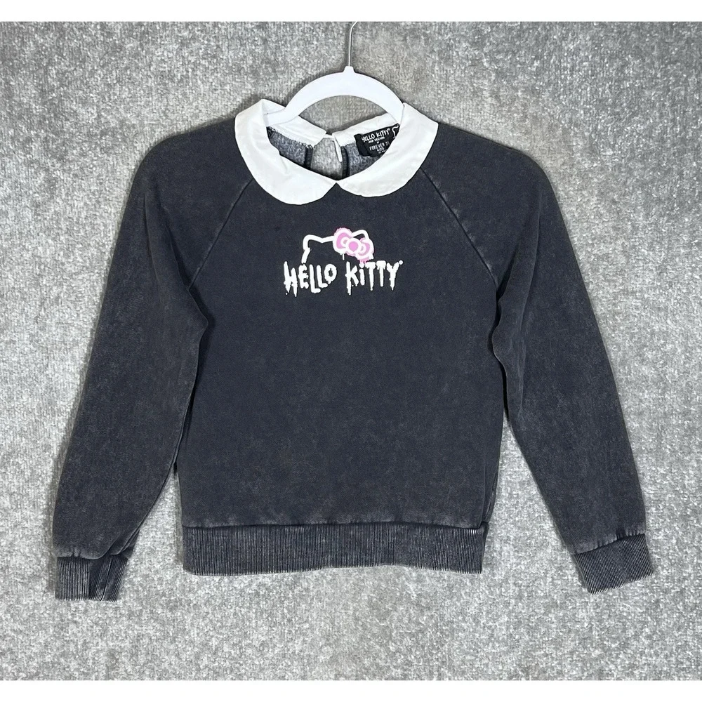 Hello Kitty And Friends x Forever 21 Kids Sweatshirt Girls Sz 9/10 Faded Black